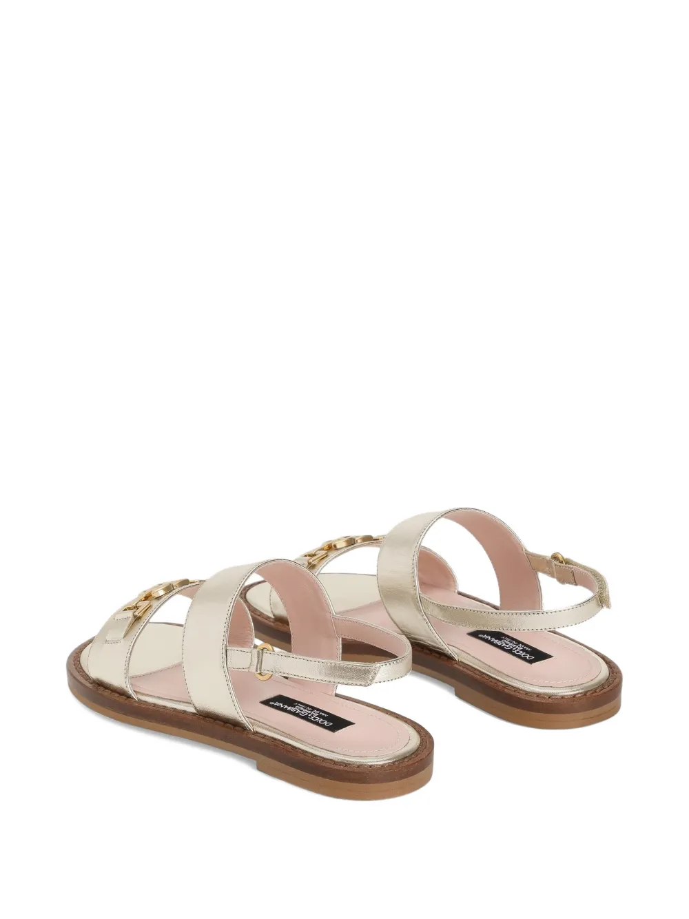 Dolce & Gabbana Kids Gelamineerde leren sandalen met logoband Goud