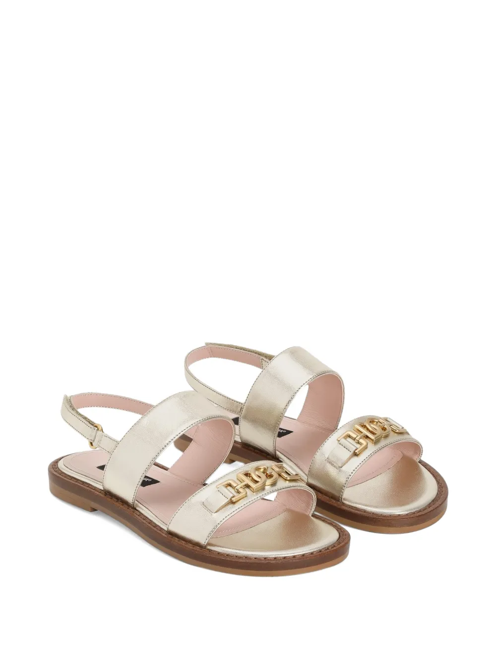 Dolce & Gabbana Kids laminated nappa leather logo strap sandals - Oro