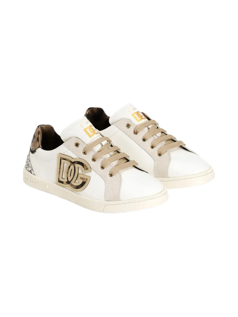 Dolce & Gabbana Kids logo-appliqué animal-print sneakers Wit