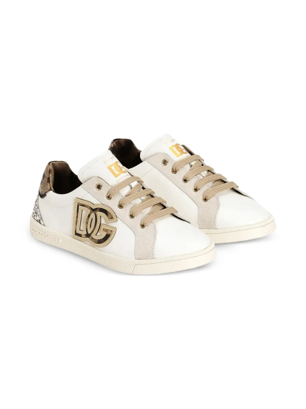 Dolce & Gabbana Kids logo-appliqué animal-print sneakers - Bianco