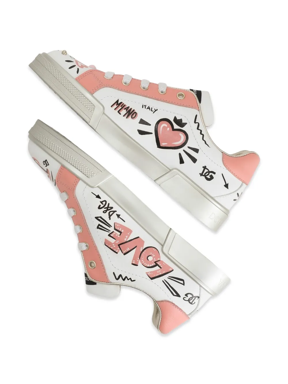 Dolce & Gabbana Kids Portofino sneakers van kalfsleer met borduurwerk Wit