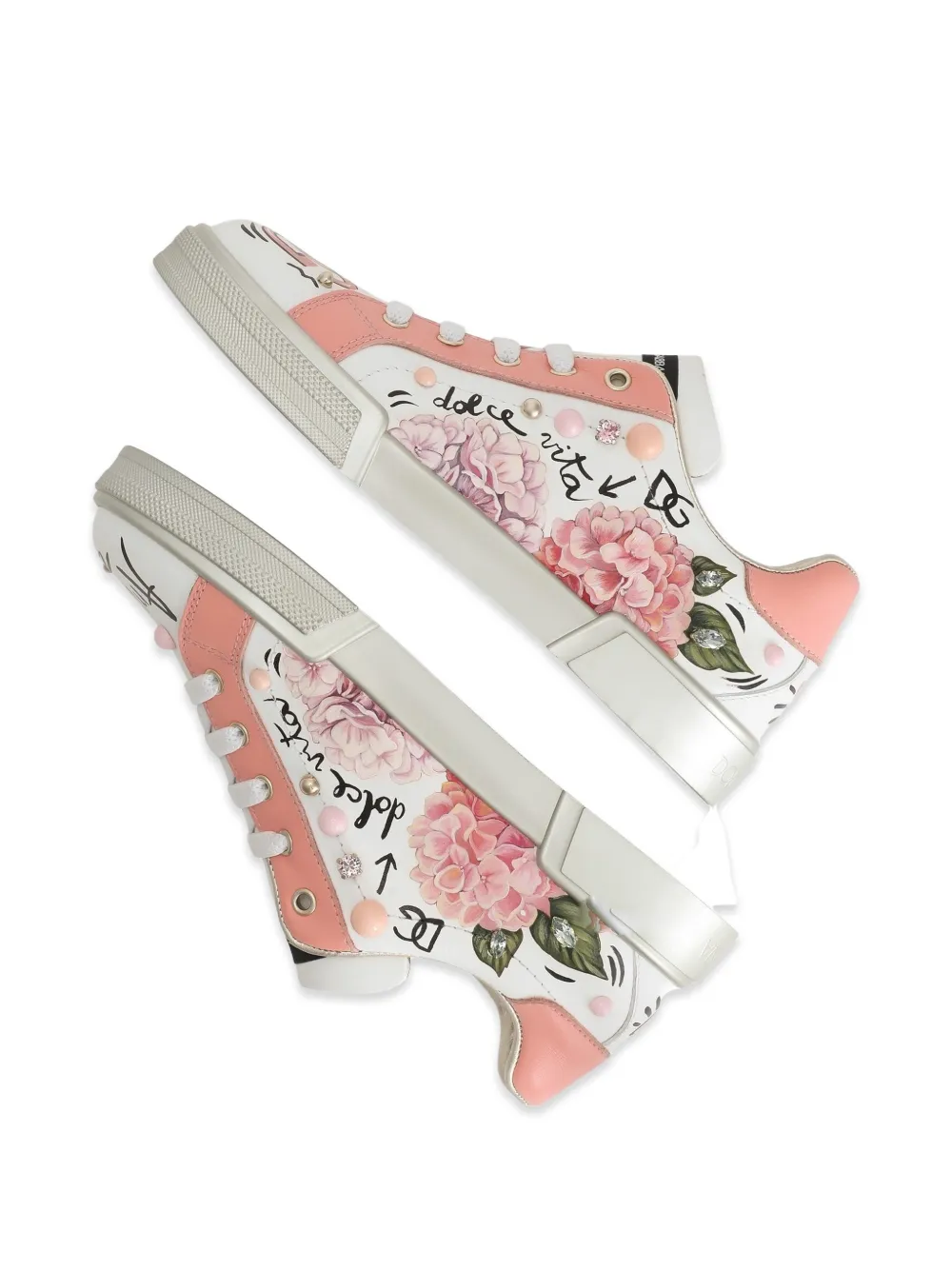 Dolce & Gabbana Kids Portofino sneakers van kalfsleer met borduurwerk Wit