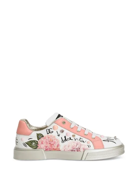 Dolce & Gabbana Kids Portofino calfskin sneakers with embroidery