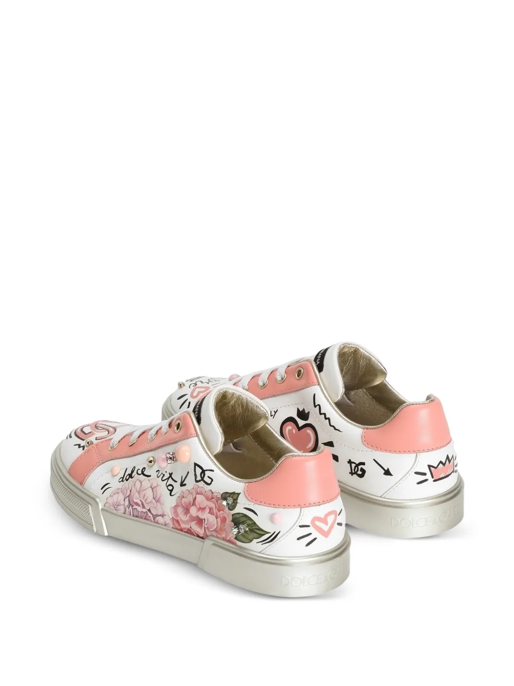 Dolce & Gabbana Kids Portofino sneakers van kalfsleer met borduurwerk Wit