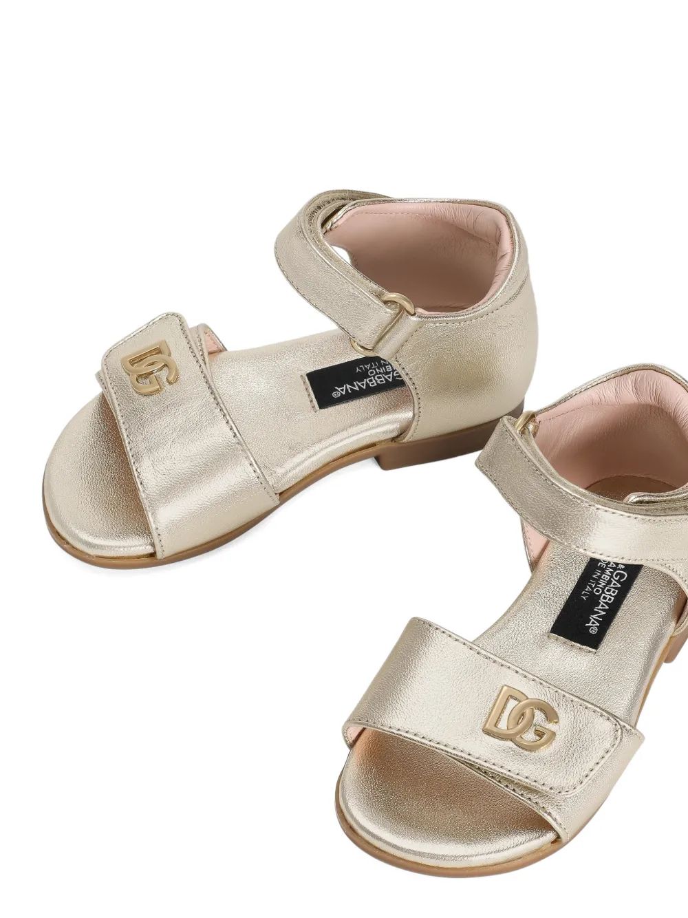 Dolce & Gabbana Kids laminated nappa leather logo sandal Goud