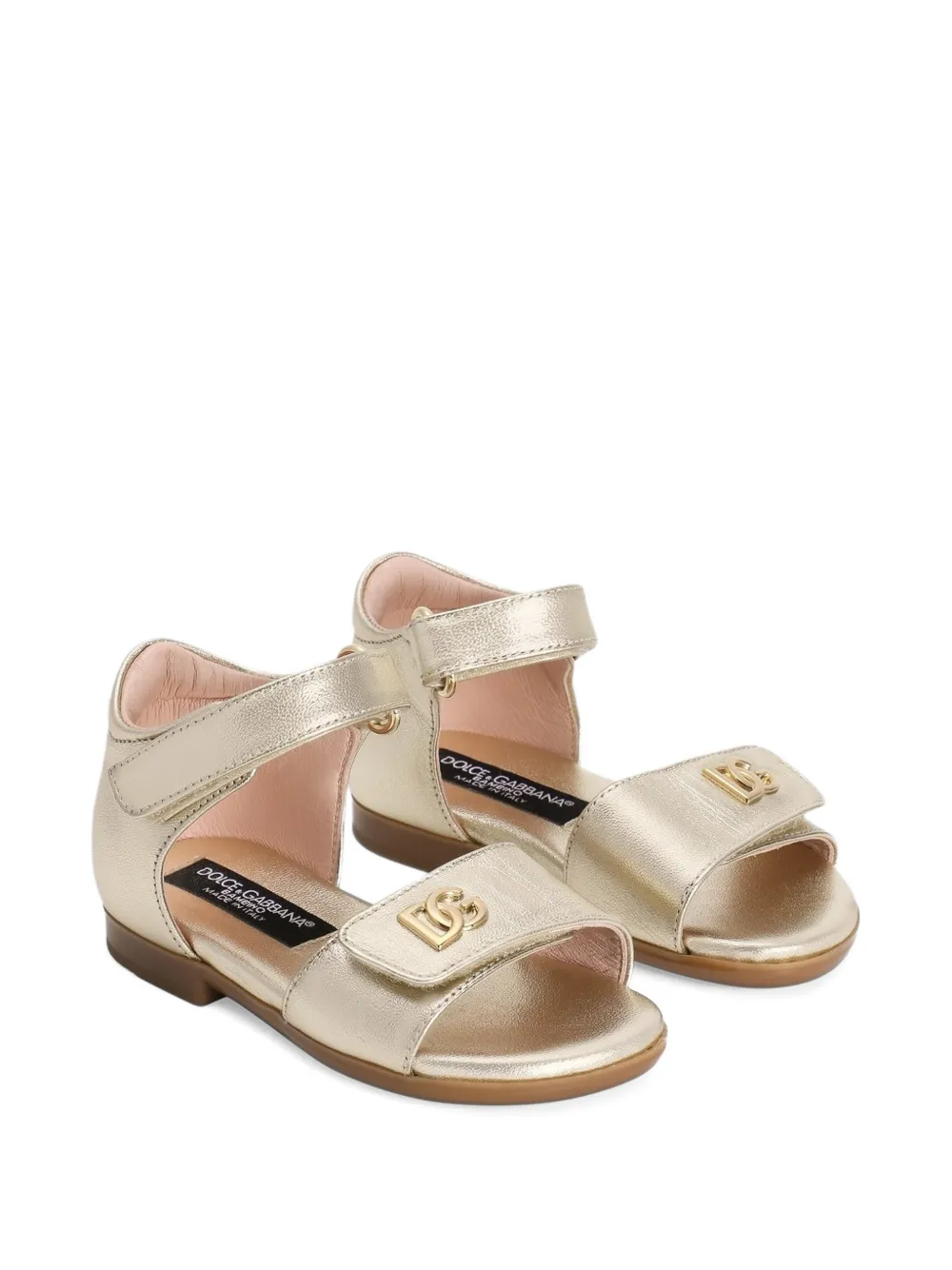 Dolce & Gabbana Kids laminated nappa leather logo sandal Goud