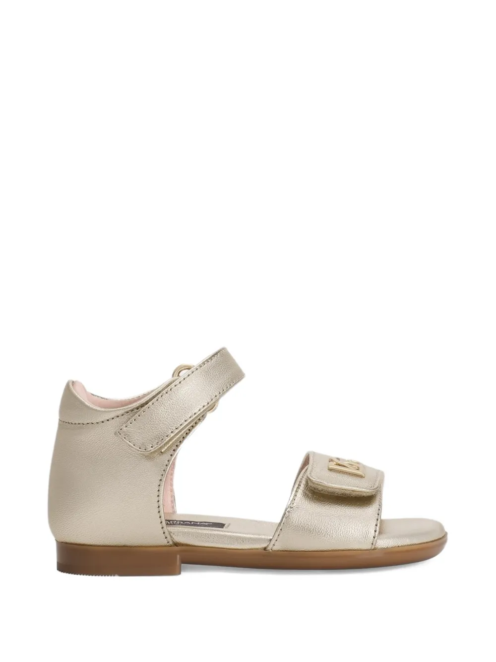 Dolce & Gabbana Kids laminated nappa leather logo sandal Goud