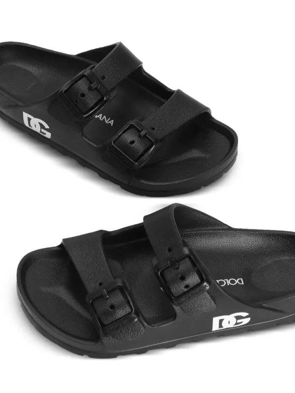 Dolce & Gabbana Kids Buckle Logo Sandals | Black | FARFETCH