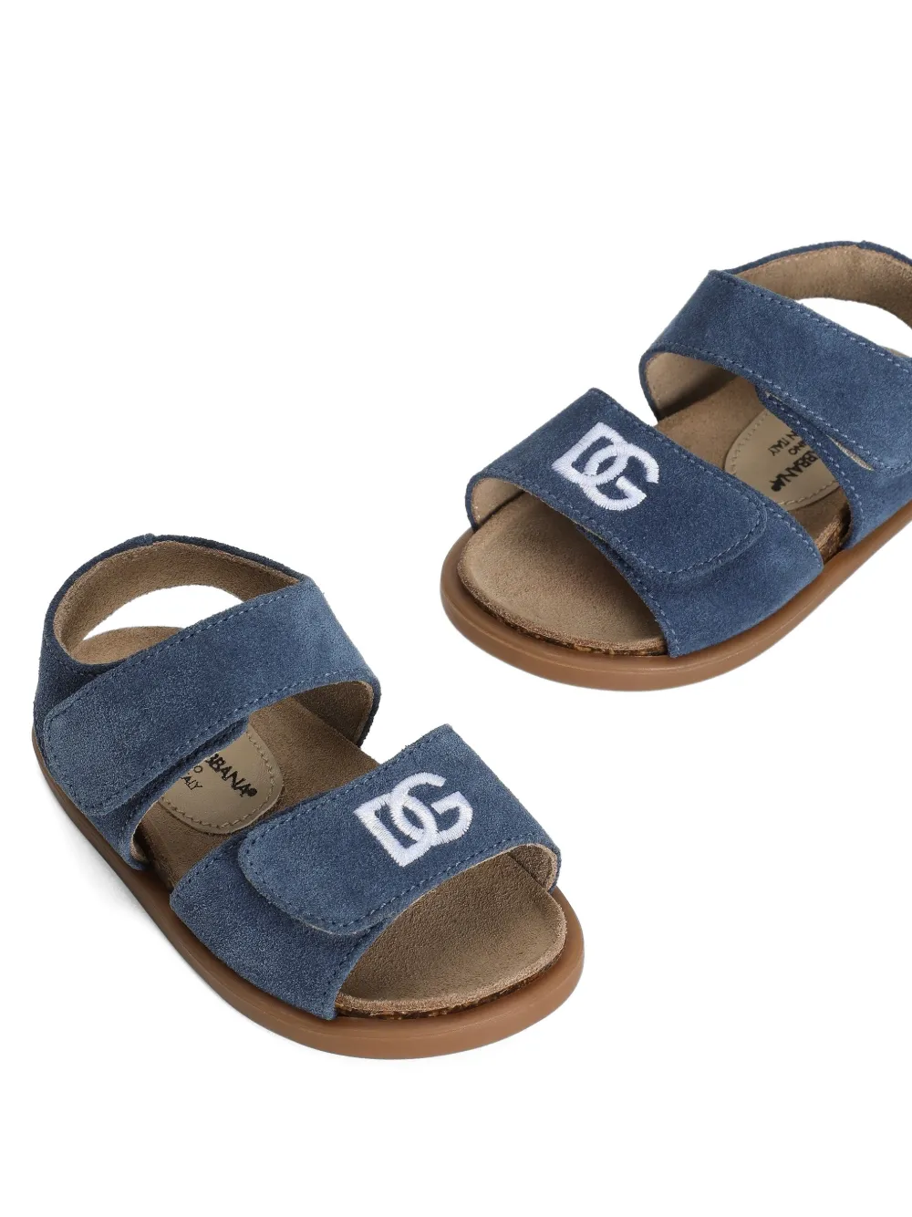 Dolce & Gabbana Kids Split leren sandalen met borduurwerk Blauw