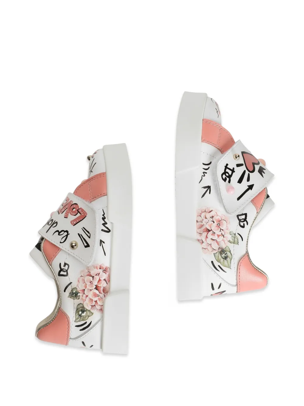 Dolce & Gabbana Kids Sneakers van kalfsleer met stras Wit