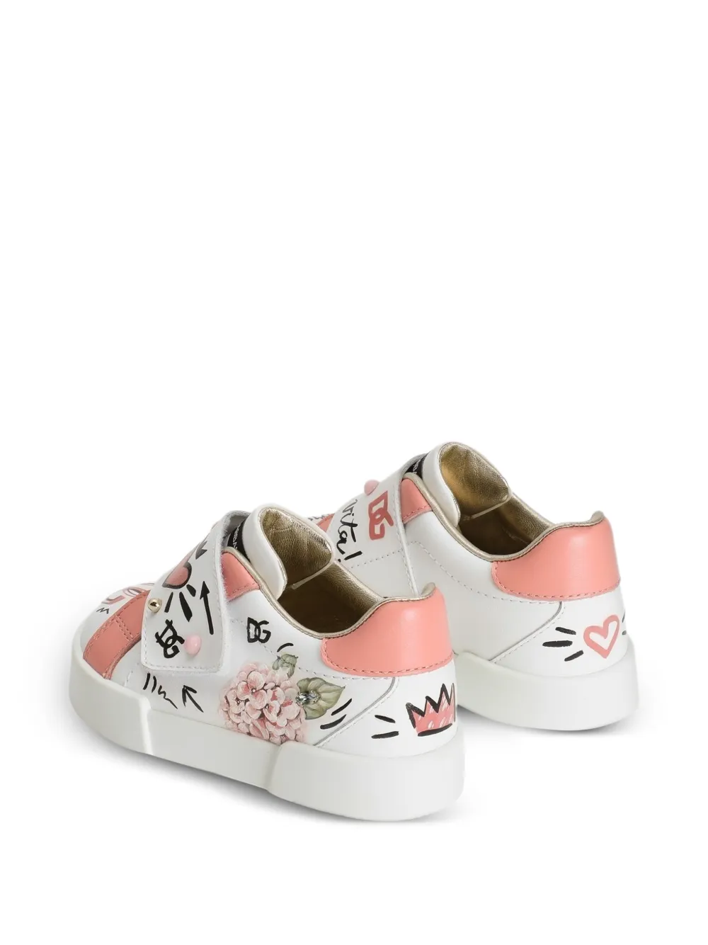Dolce & Gabbana Kids Sneakers van kalfsleer met stras Wit