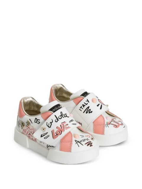 Dolce & Gabbana Kids 라인스톤 카프스킨 스니커즈