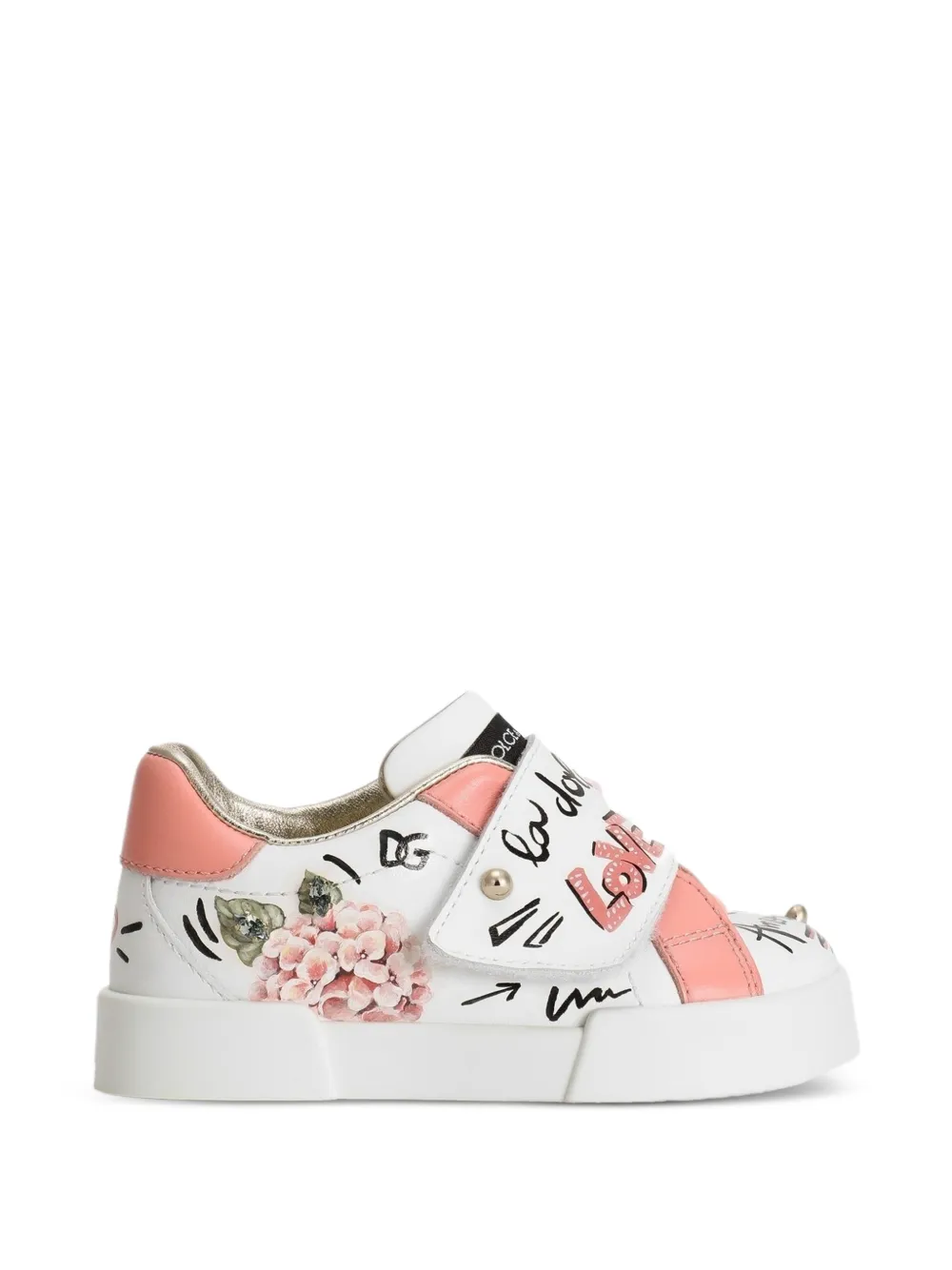 Dolce & Gabbana Kids Sneakers van kalfsleer met stras Wit