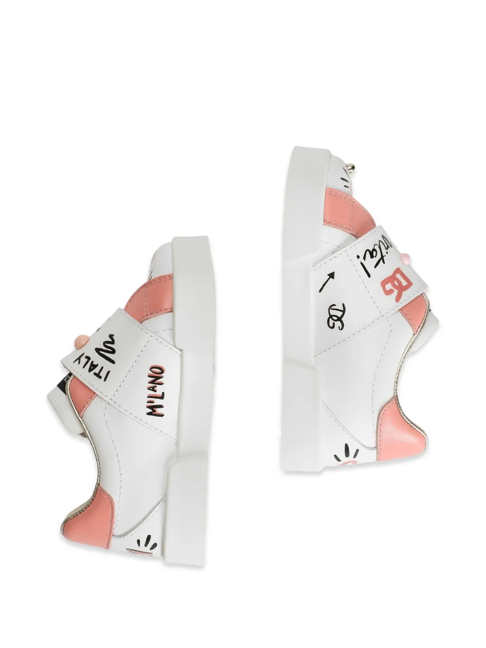 Dolce & Gabbana Kids Sneakers van kalfsleer met stras Wit