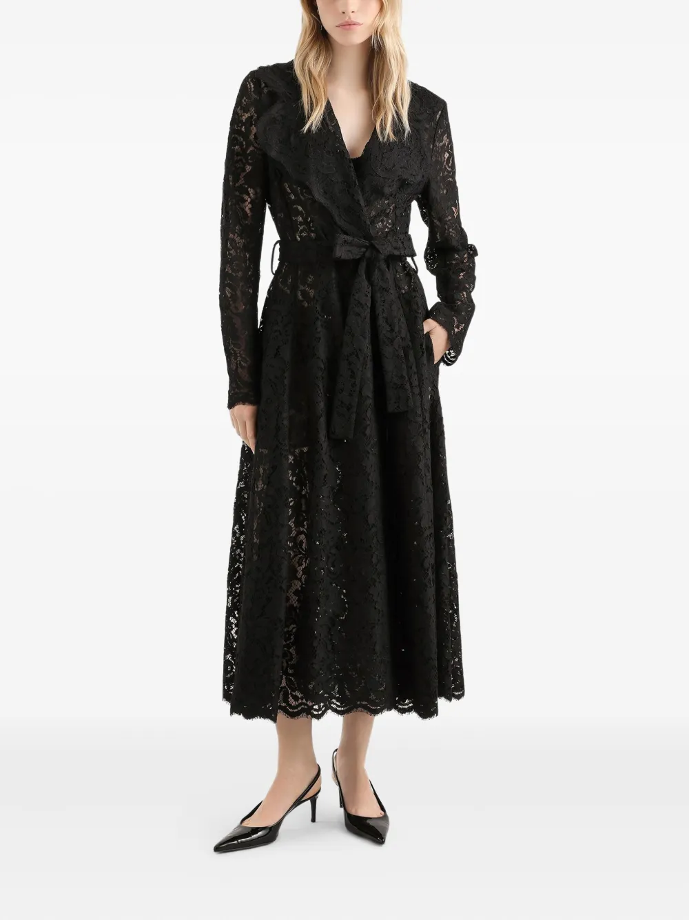  Dolce & Gabbana Lace Belted Coat - Black 