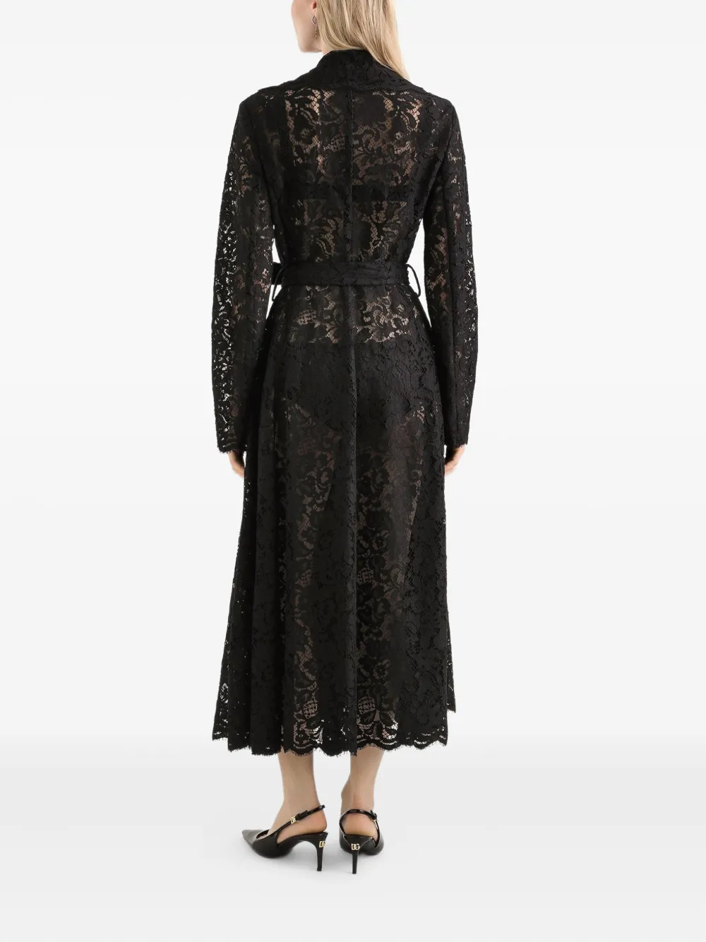  Dolce & Gabbana Lace Belted Coat - Black 