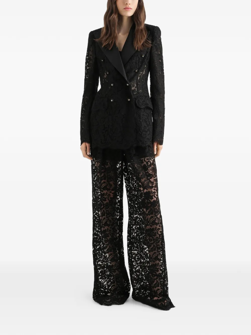 Dolce & Gabbana Kanten blazer met dubbele rij knopen Zwart