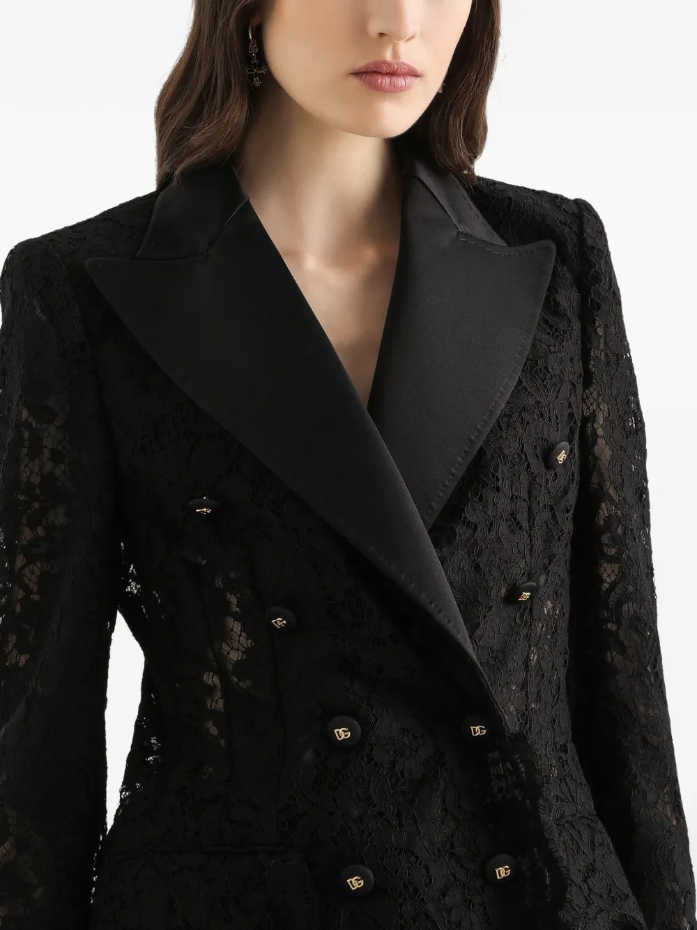 Dolce & Gabbana Kanten blazer met dubbele rij knopen Zwart