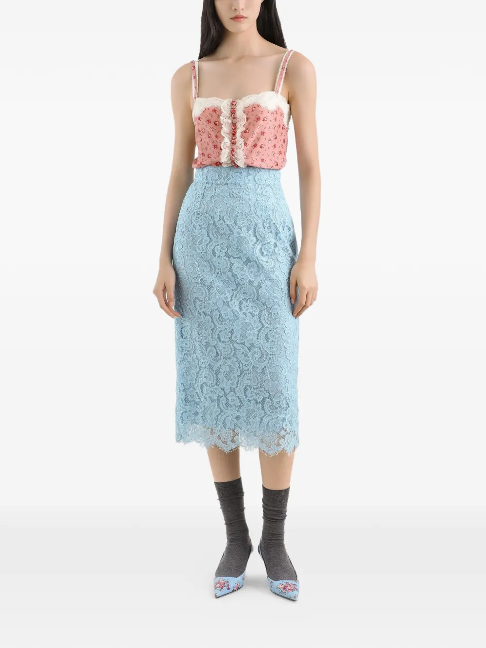  Dolce & Gabbana Lace Midi Skirt - Blue 