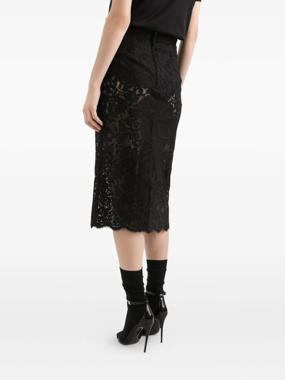 Dolce & Gabbana Cordonetto midi-rok met kanten afwerking Zwart