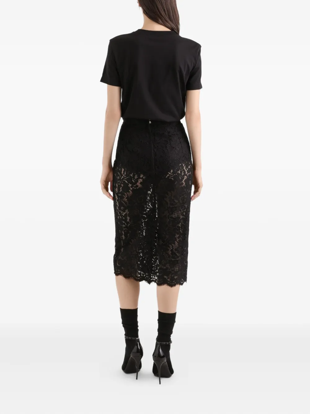 Dolce & Gabbana Cordonetto midi-rok met kanten afwerking Zwart