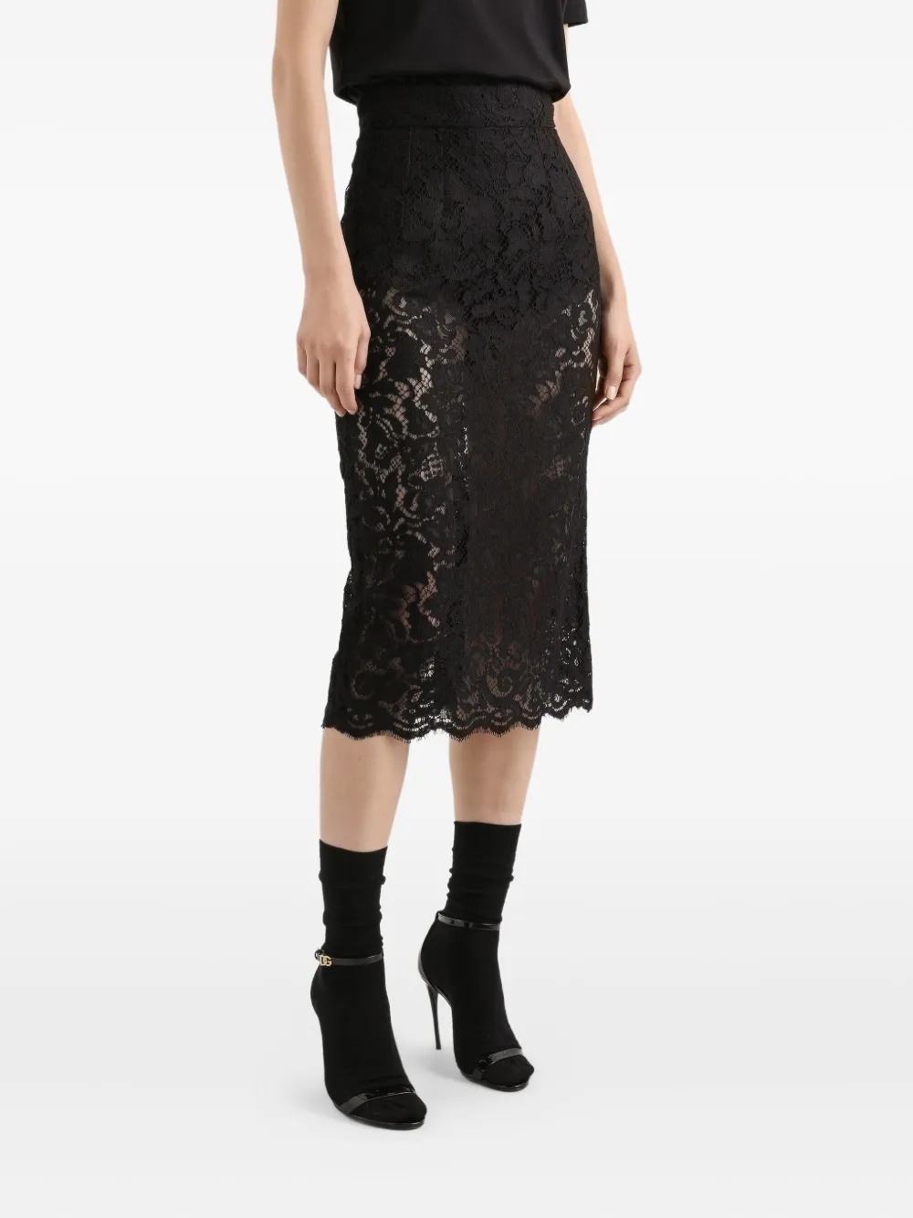 Dolce & Gabbana Cordonetto midi-rok met kanten afwerking Zwart