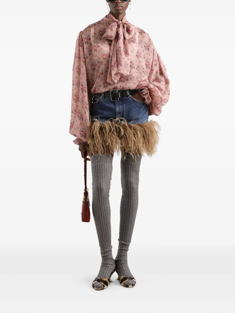 Dolce & Gabbana Denim mini-rok met veren afwerking - Blauw