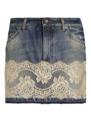 Dolce & Gabbana Embellished patchwork-denim Miniskirt | Blue