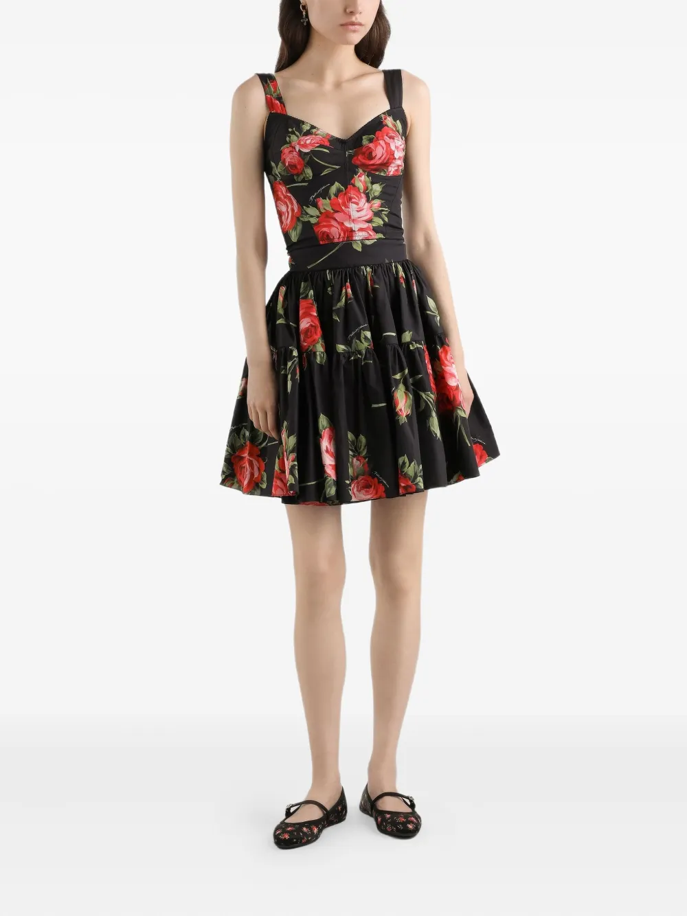 Dolce & Gabbana Tiered Floral Mini Skirt In Black
