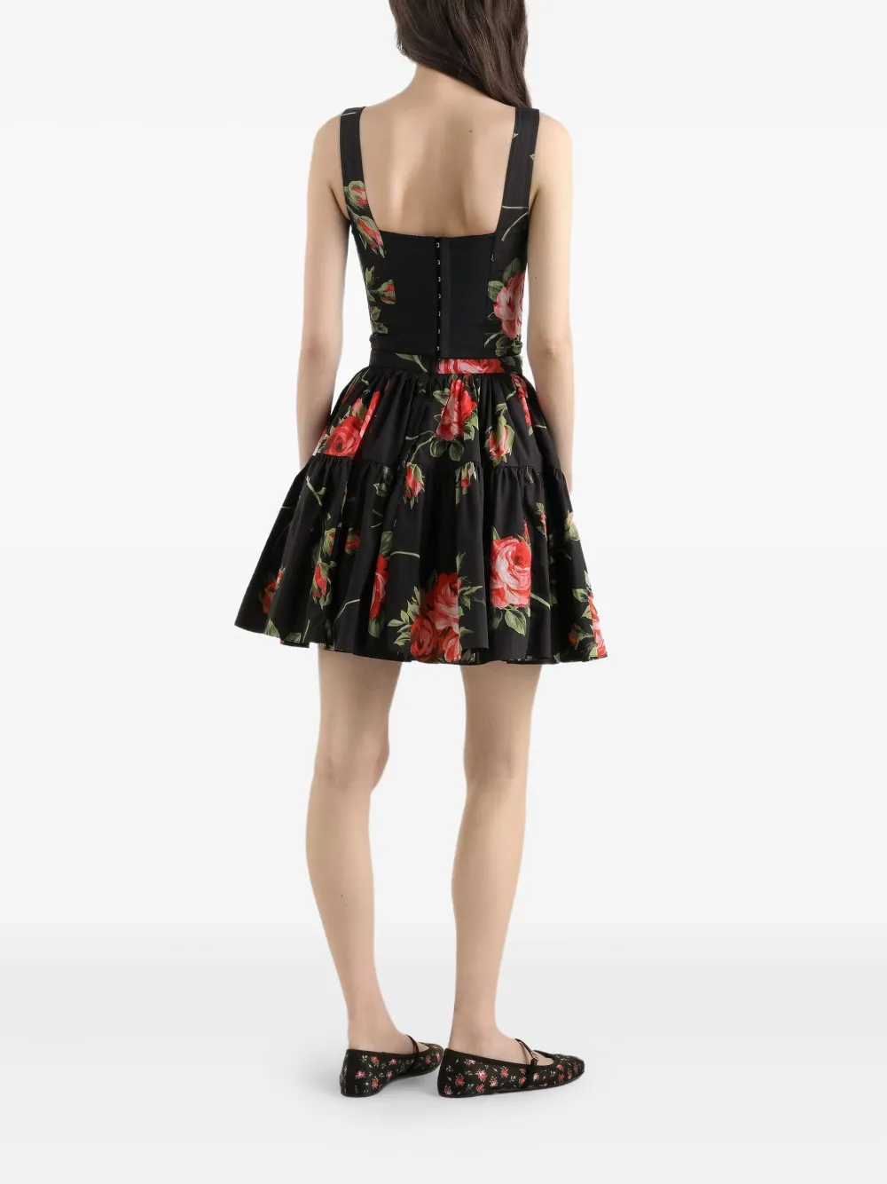 Dolce & Gabbana Tiered Floral Mini Skirt In Black