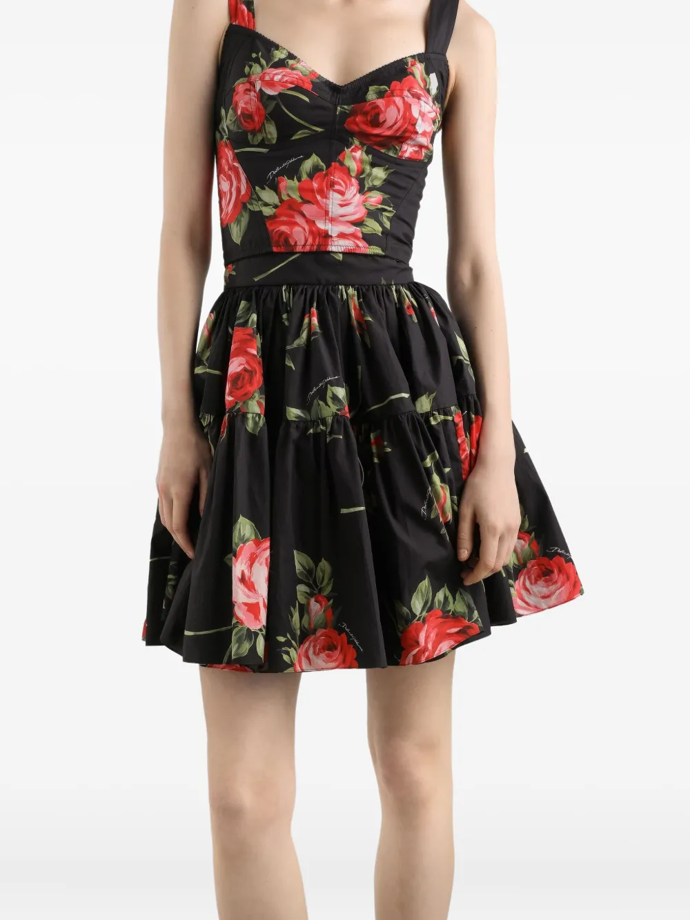 Dolce & Gabbana Tiered Floral Mini Skirt In Black