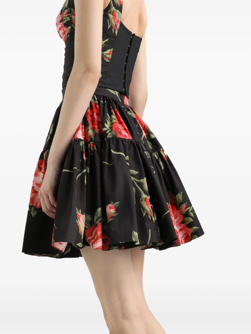 Dolce & Gabbana Tiered Floral Mini Skirt In Black