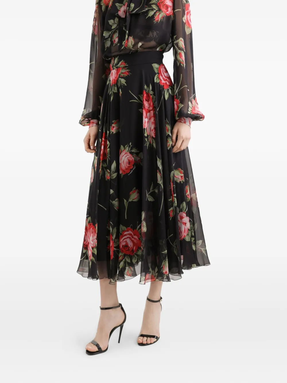 Dolce & Gabbana Midi-rok met bloemenprint Zwart