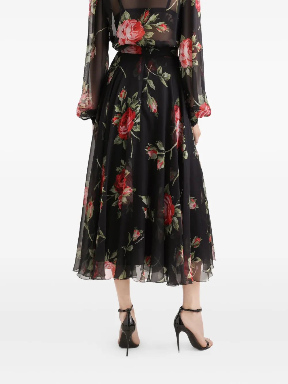 Dolce & Gabbana Midi-rok met bloemenprint Zwart