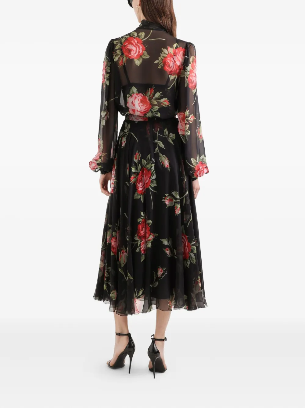  Dolce & Gabbana Floral Midi Skirt - Black 