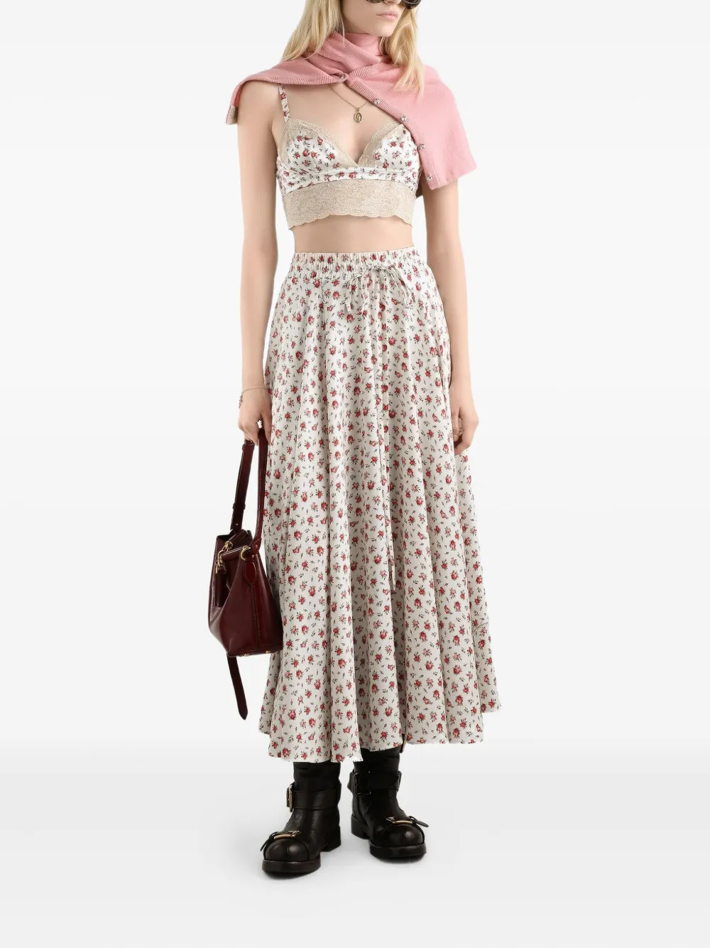 Dolce & Gabbana Midi-rok met trekkoord en bloemen - Wit