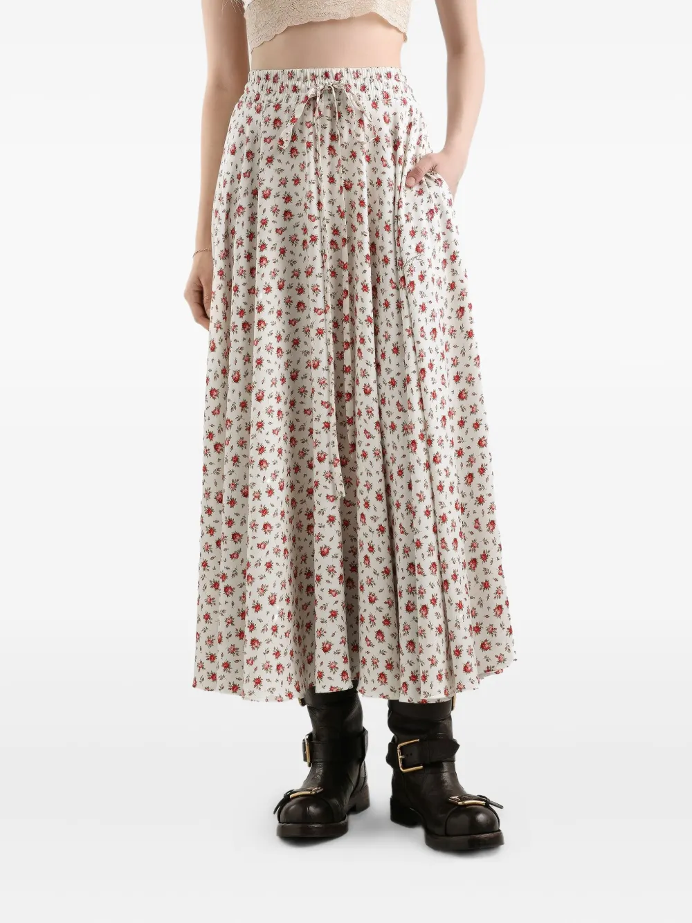 Dolce & Gabbana Midi-rok met trekkoord en bloemen Wit