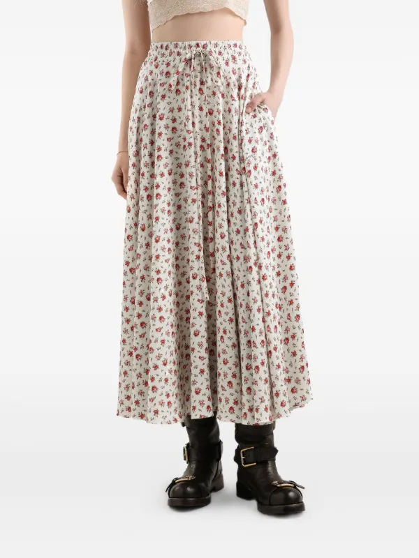 Dolce & Gabbana Drawstring Floral Midi Skirt | White | FARFETCH