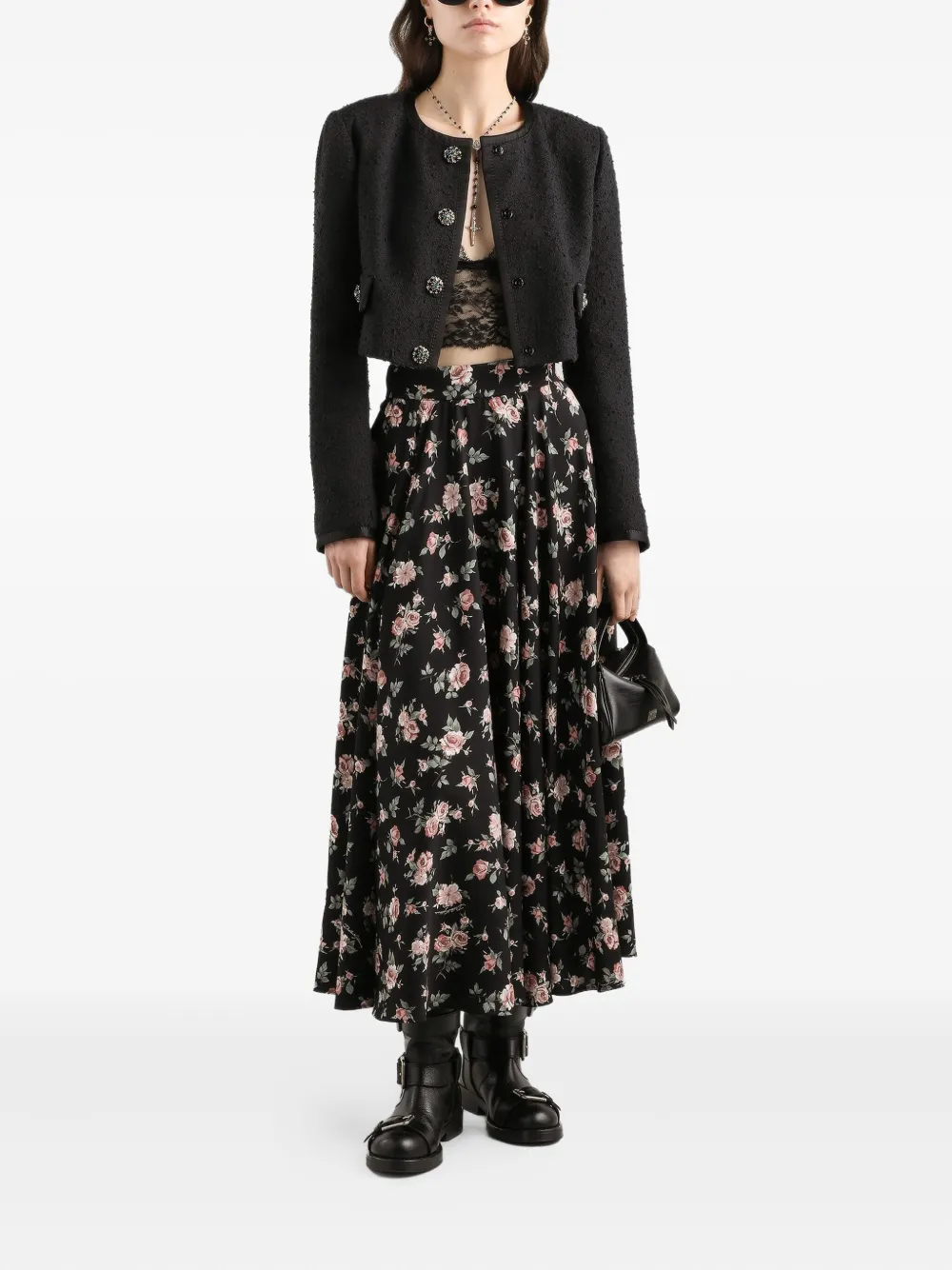 Dolce & Gabbana Midi-jurk met bloemenprint - Zwart