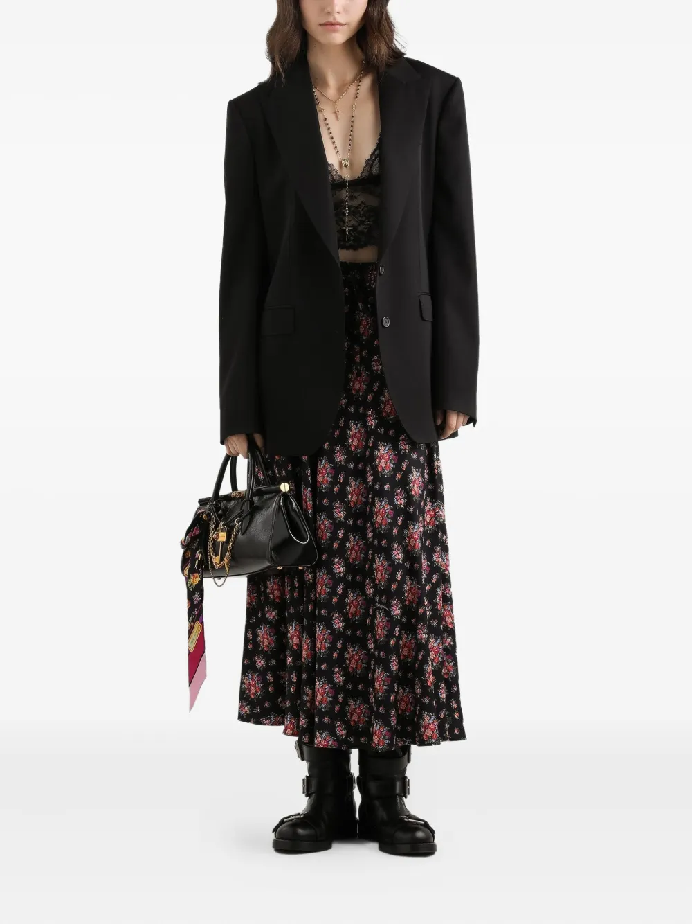 Dolce & Gabbana Floral Midi Skirt In Black