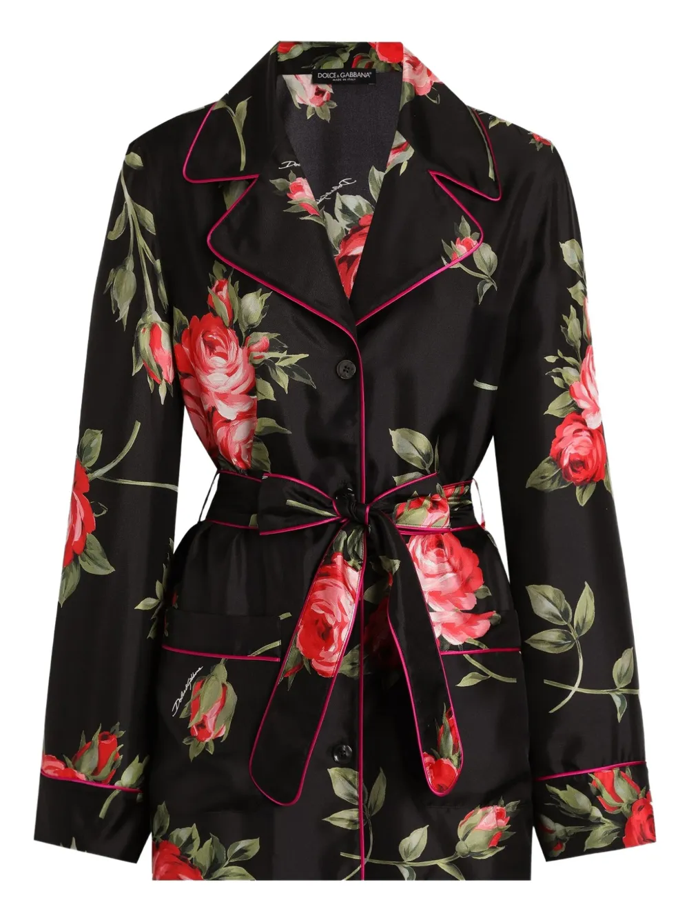 Dolce & Gabbana Blusa a fiori con cintura - Nero