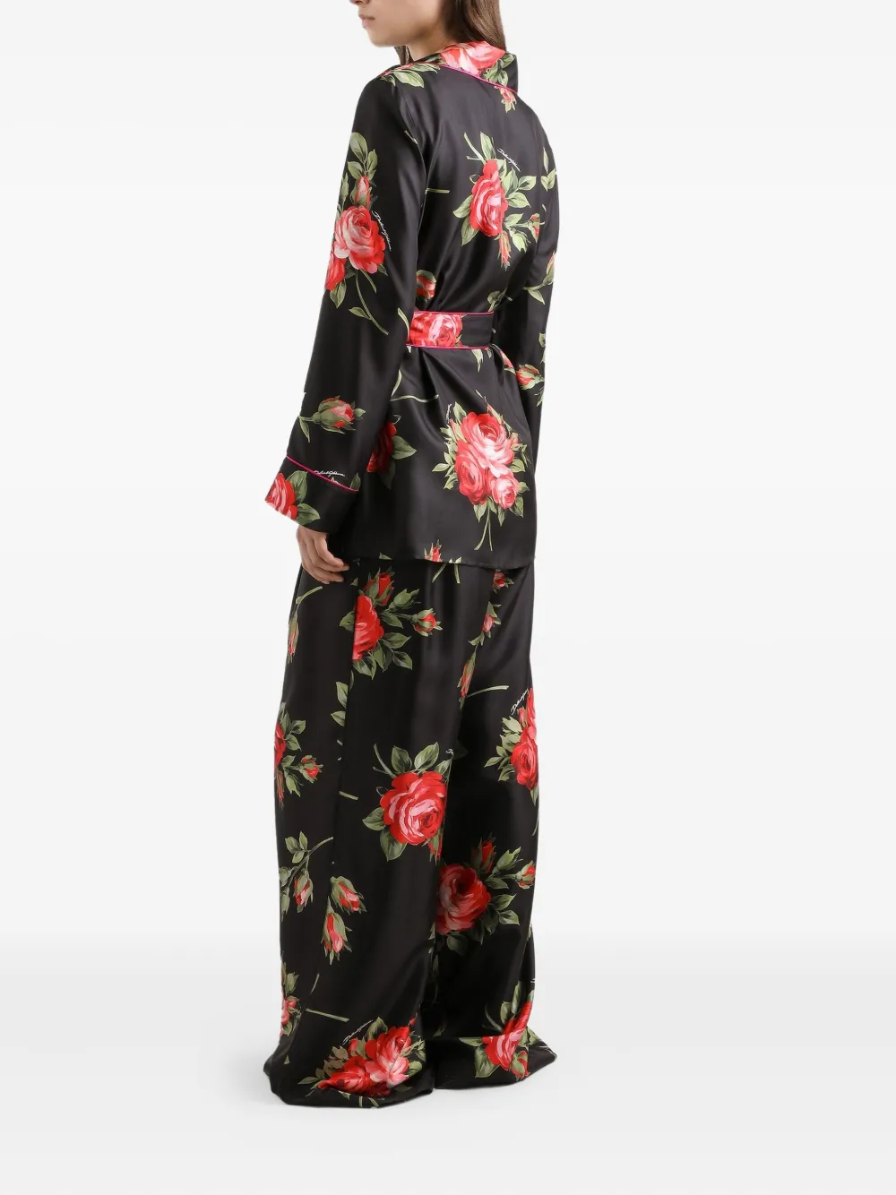 Dolce & Gabbana Blouse met ceintuur en bloemenprint Zwart