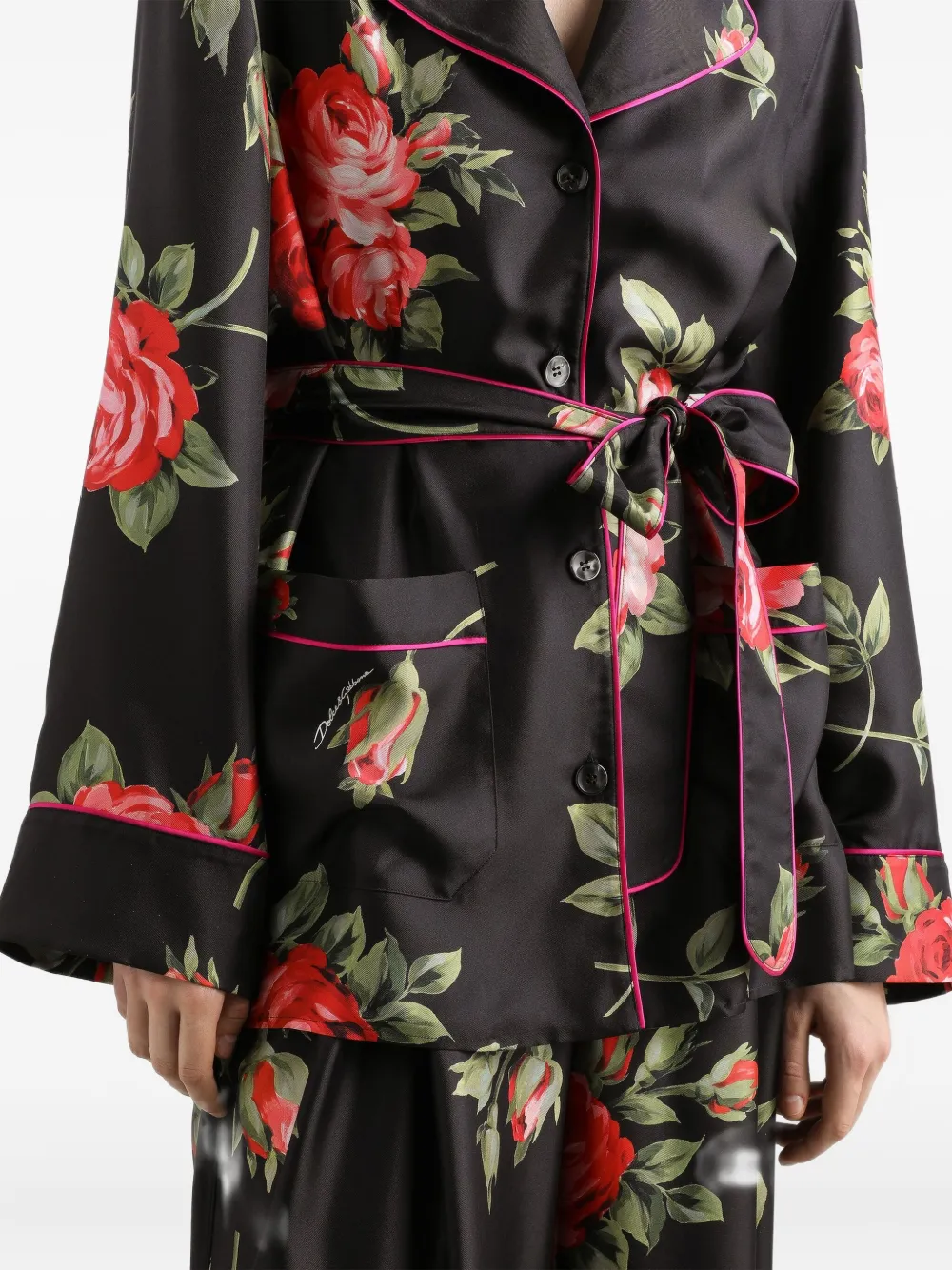 Dolce & Gabbana Blouse met ceintuur en bloemenprint Zwart