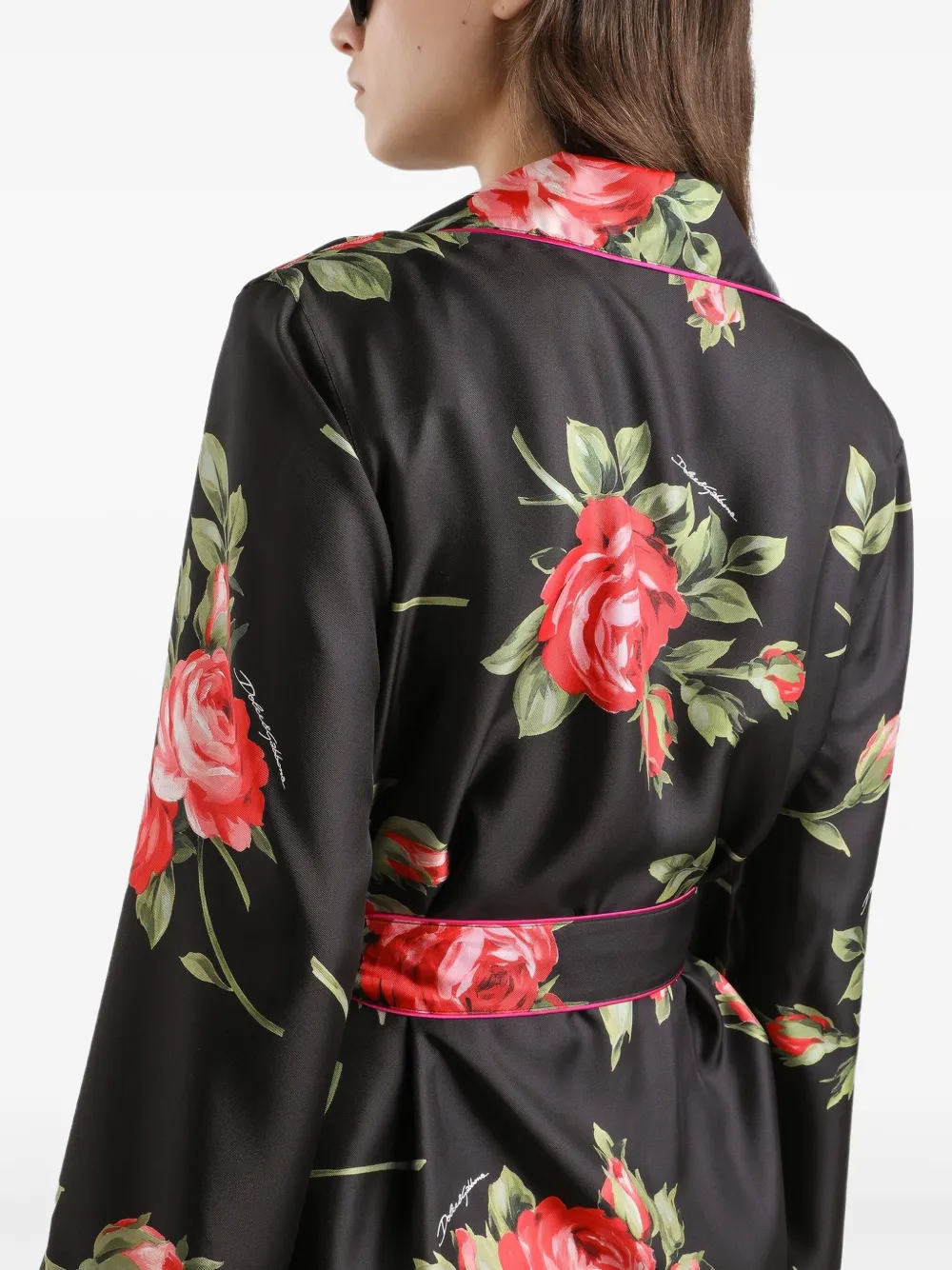 Dolce & Gabbana Blouse met ceintuur en bloemenprint Zwart