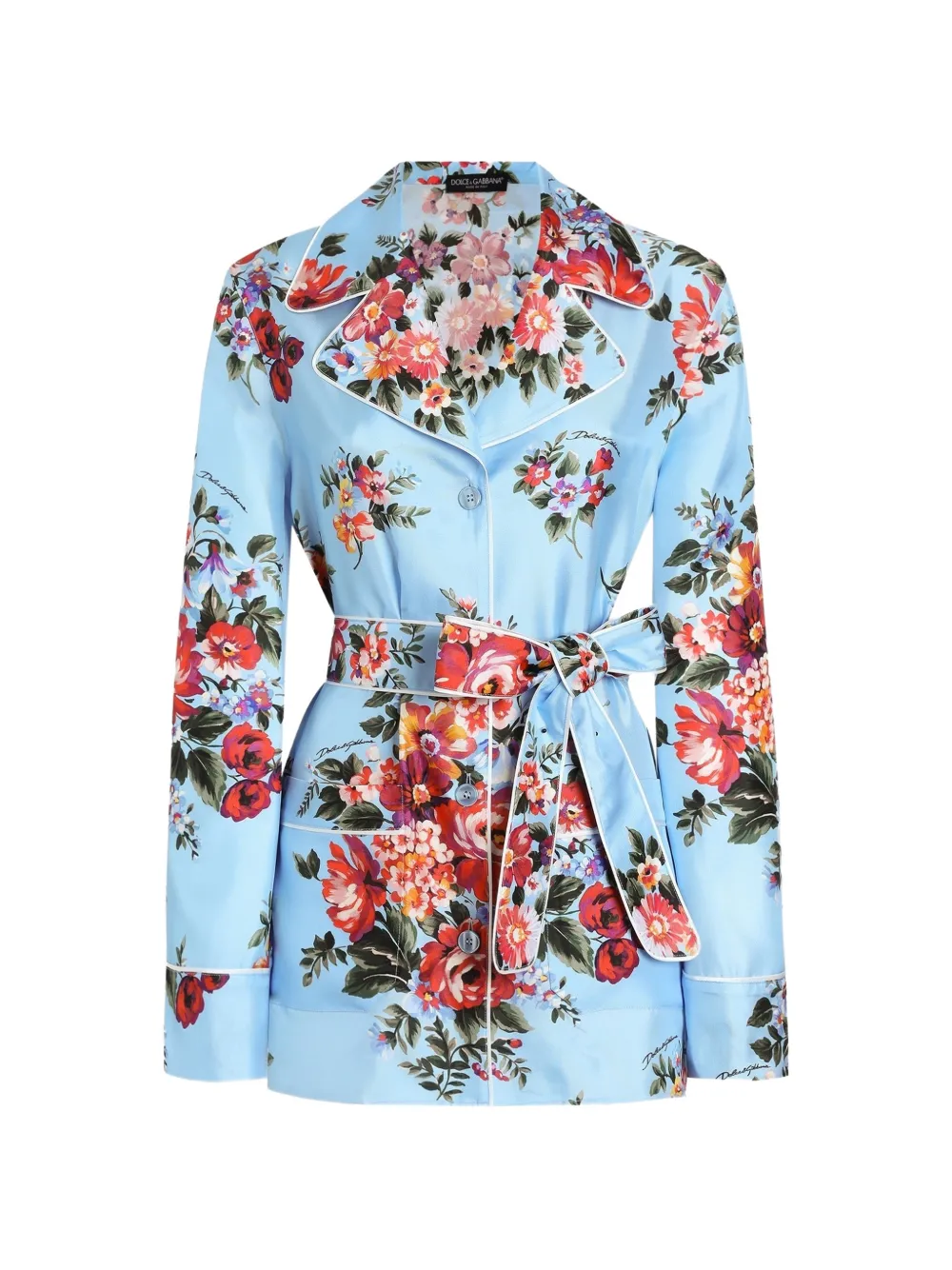 Dolce & Gabbana FLOWER BOUQUET-PRINT SILK VANITY SHIRT - Blu