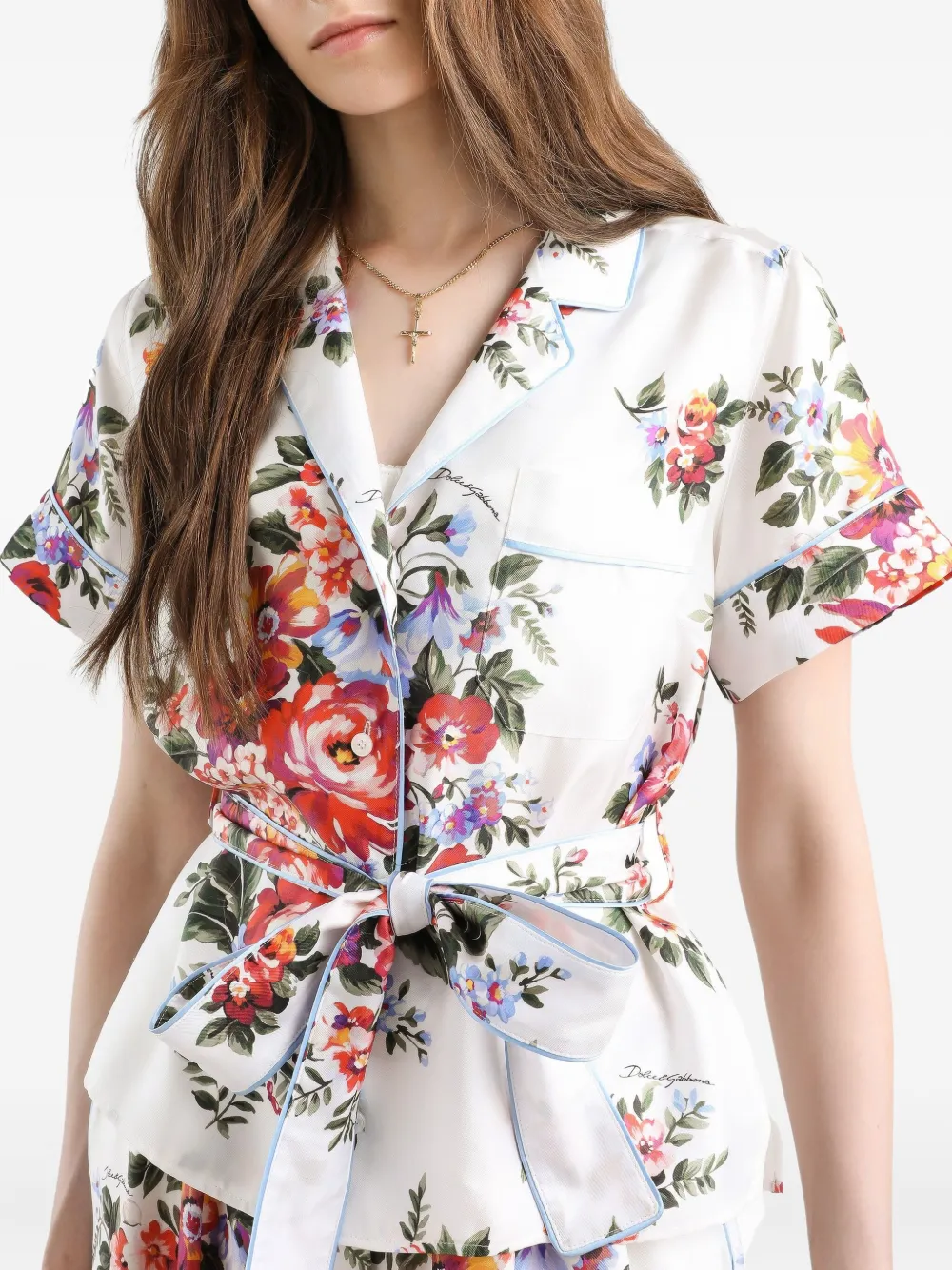 Dolce & Gabbana Gestrikte blouse met bloemenprint Wit