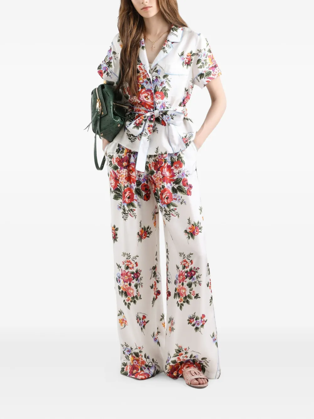 Dolce & Gabbana Gestrikte blouse met bloemenprint Wit