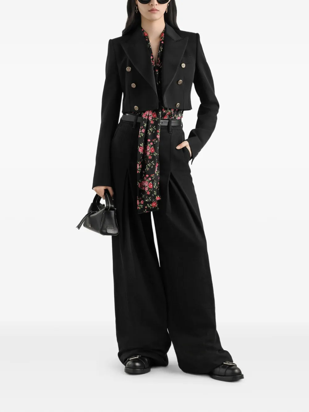 Dolce & Gabbana Blouse met bloemenprint en strikhals - Zwart