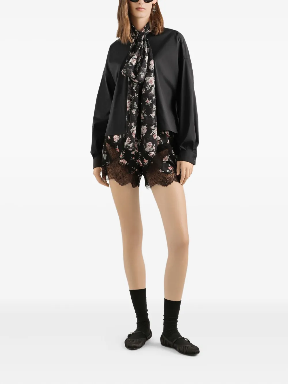  Dolce & Gabbana Floral Scarf Top - Black 