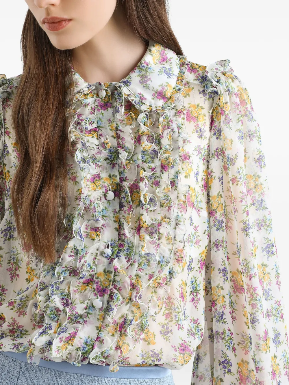 Dolce & Gabbana Shirt met bloemenprint en ruches Wit